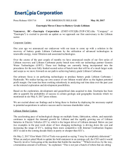 Enertopia Moves Closer to Battery Grade Lithium
