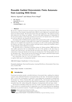 Reusable Garbled Deterministic Finite Automata from - CSE-IITM