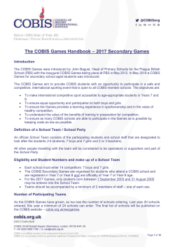 The COBIS Games Handbook &ndash; 2017 Secondary Games