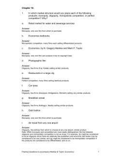 Chapter 16 1. In which market structure would you place each of the