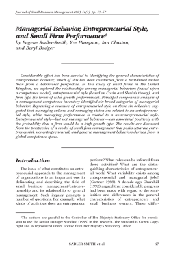 Managerial Behavior, Entrepreneurial Style, and Small Firm