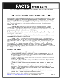 Time Line for Continuing Health Coverage Under COBRA