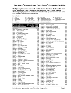 Star Wars&trade; Customizable Card Game&trade; Complete Card List
