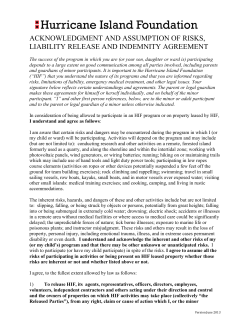 acknowledgment and assumption of risks, liability release and