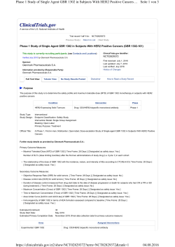 Seite 1 von 3 Phase 1 Study of Single Agent GBR 1302 in Subjects
