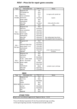 Price list for repair game consoles XBOX OTHER TYPES
