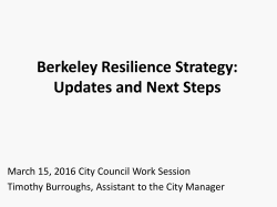 Update and Next Steps on the Berkeley Resilience Strategy