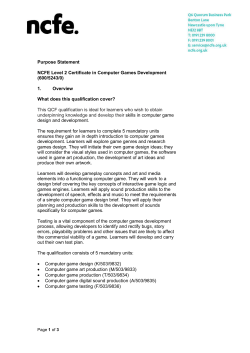Purpose Statement NCFE Level 2 Certificate in Computer Games