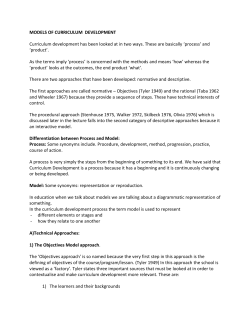 MODELS OF CURRICULUM DEVELOPMENT Curriculum