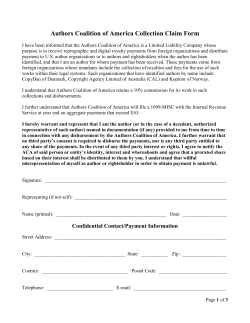 Authors Coalition of America Collection Claim Form