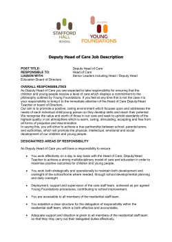 Deputy Head of Care Job Description