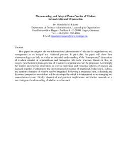 Phenomenology and Integral Pheno-Practice of Wisdom