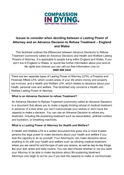 Issues to consider when deciding between a Lasting Power of
