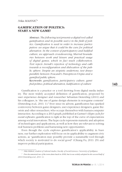 GAMIFICATION OF POLITICS: START A NEW GAME!