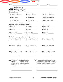 Adding Integers - Scarsdale Public Schools