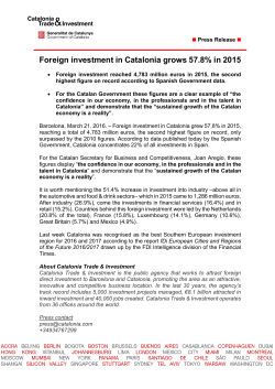 Foreign investment in Catalonia grows 57.8% in 2015