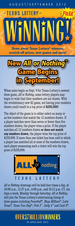 New All or Nothing&trade; Game Begins in September!