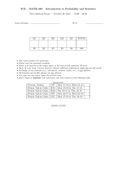 IUE &ndash; MATH 280 &ndash; Introduction to Probability and Statistics Q1 Q2