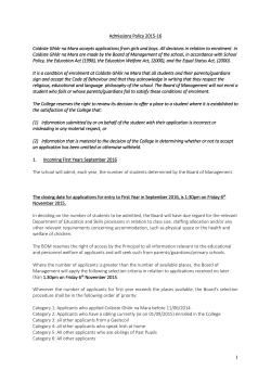 Admissions Policy 2015-16 Col&aacute;iste Ghl&oacute;r na Mara accepts