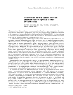 Introduction to this Special Issue on Stochastic and Cognitive