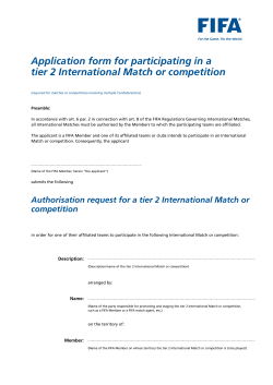 Application form for participating in a tier 2 International Match or