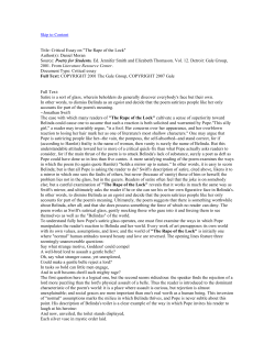 Critical Essay on Rape of the Lock