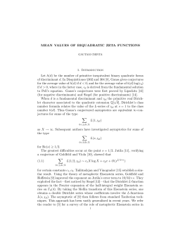 MEAN VALUES OF BIQUADRATIC ZETA FUNCTIONS 1