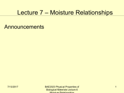 Lecture 7: Moisture Relationships
