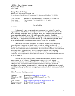 Fall-1 2009 1 Energy Markets Strategy Yale School of Management