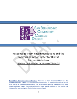 Response to Team Recommendations and Commission Action