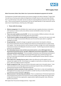 NHS Supply Chain Procurement Strategy Summary &ndash; August 2013