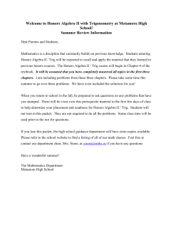 Honors Algebra II/Trig Summer 2017 Packet