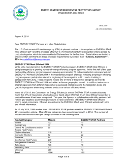 Proposed ENERGY STAR Windows 2015 Most Efficient criteria to