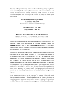 monthly progress update on the proposal pursuant to rule 3.7 of the