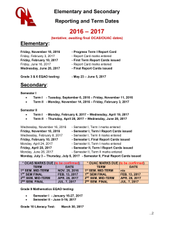 Elementary and Secondary Reporting and Term Dates Elementary