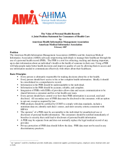 The Value of Personal Health Records A Joint Position Statement for