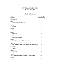 OFFICIAL GAME RULES &ldquo;Lucky for Life&rdquo; Table of Contents