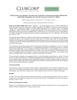 ClubCorp Enters into a Definitive Agreement to be Acquired by