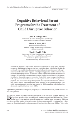 Cognitive Behavioral Parent Programs for the Treatment of Child