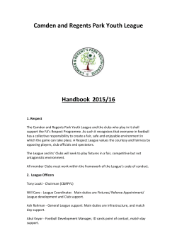 Camden and Regents Park Youth League Handbook 2015/16