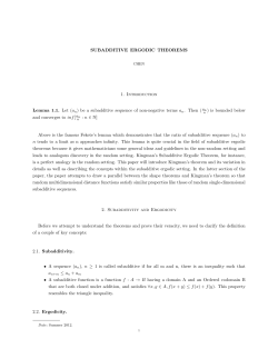 SUBADDITIVE ERGODIC THEOREMS 1. Introduction Lemma 1.1