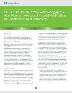 FATCA COMMENTARY: Why Withholding Agents Must Monitor the