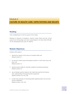 EXPECTATIONS AND BELIEFS - Patient and Community