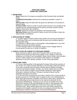 PURCHASE ORDER FORM TERMS AND CONDITIONS