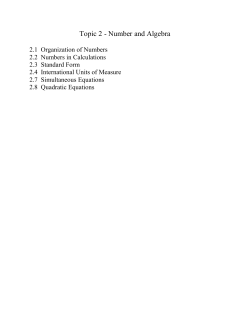 Topic 2 - Number and Algebra