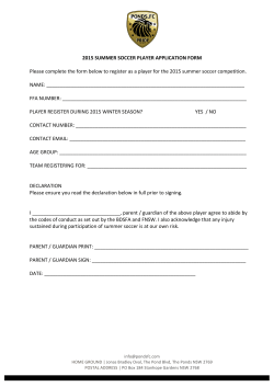 2015 SUMMER SOCCER PLAYER APPLICATION