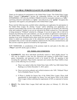 GLOBAL POKER LEAGUE PLAYER CONTRACT