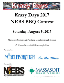 Official Entry Form * Krazy Days BBQ Cook-off,
