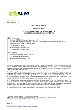 Paris, March 1, 2017 2016 ANNUAL RESULTS 2016