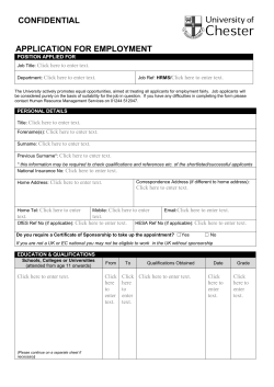 position applied for - University of Chester
